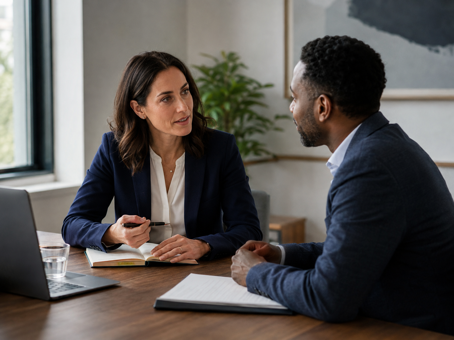 Consultative conversation in a modern meeting room