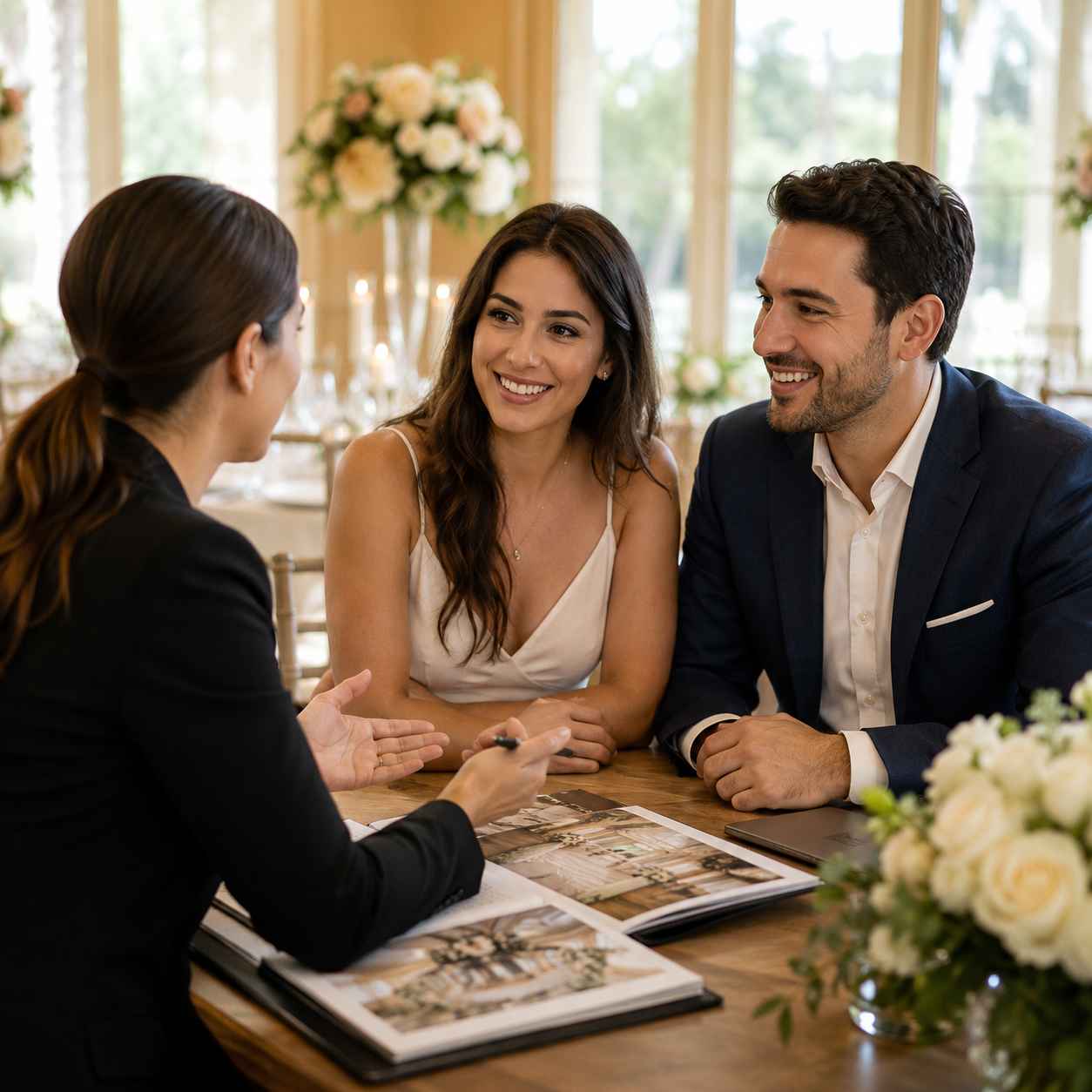 Elegant wedding consultation in bright venue