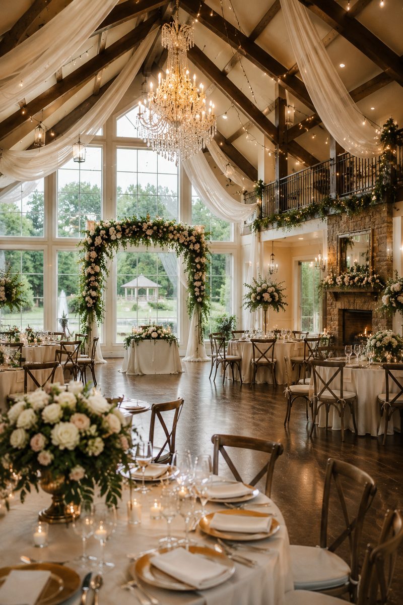 Elegant wedding venue reception setup for booked events Elegant wedding venue reception setup for booked events